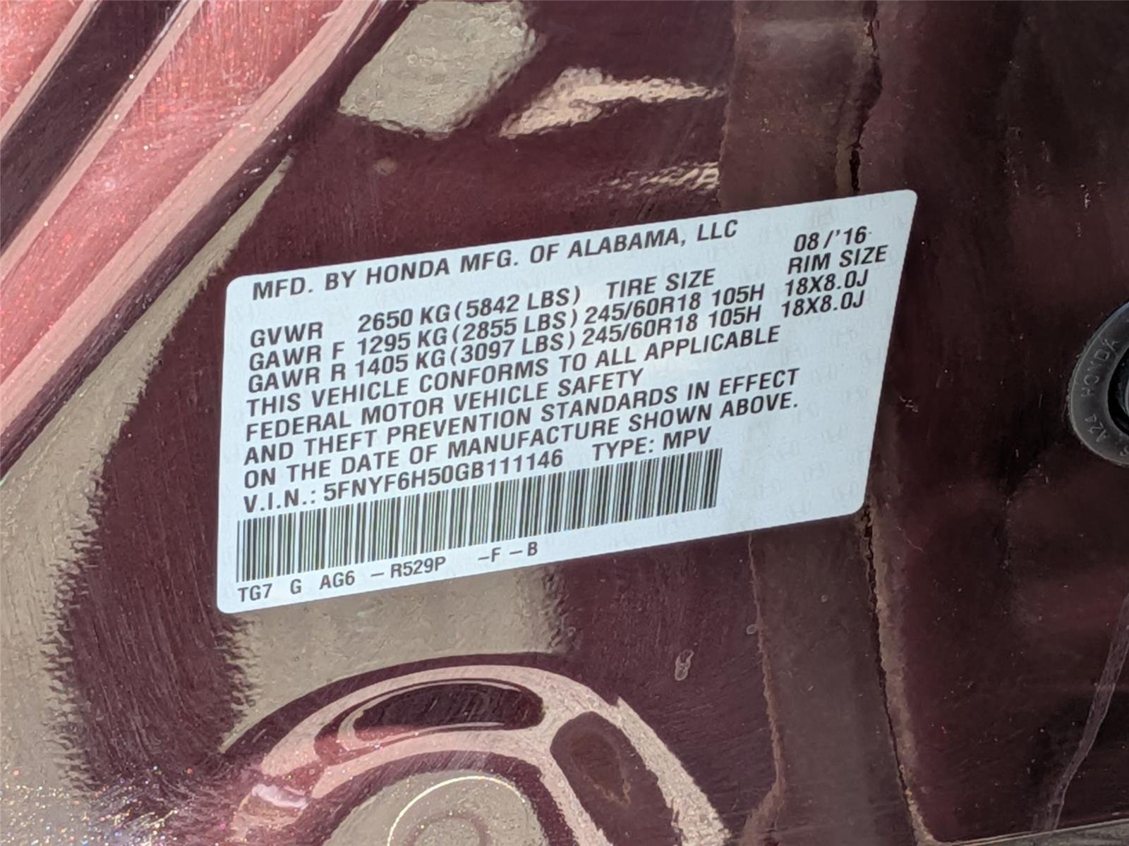 Certified Used 2016 Dark Cherry Pearl Honda EX-L image 37