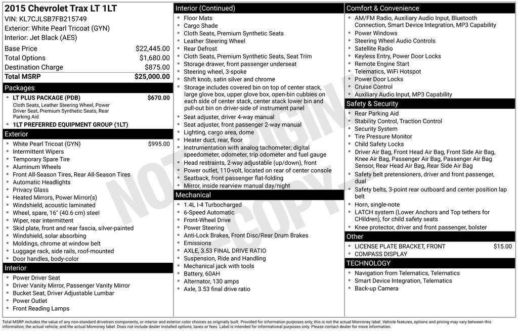 Used 2015 White Chevrolet LT image 2