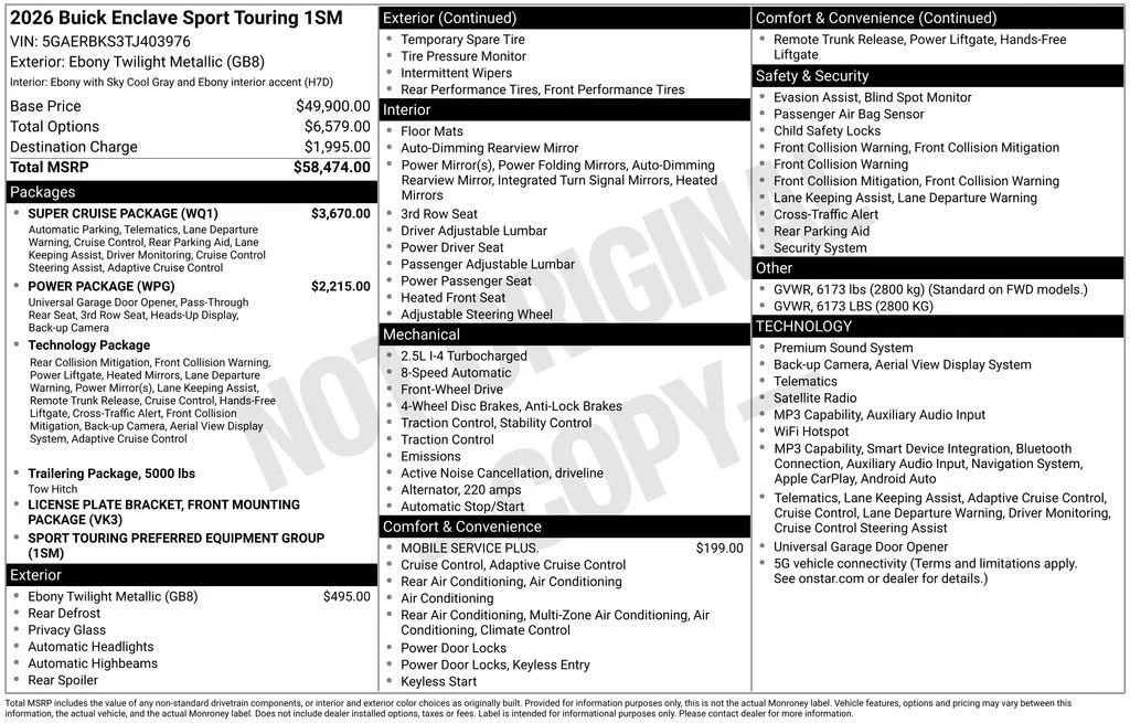 New 2026 Ebony Twilight Metallic Buick Sport Touring image 1