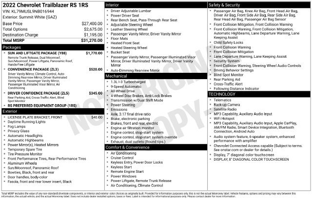 Used 2022 White Chevrolet RS image 2
