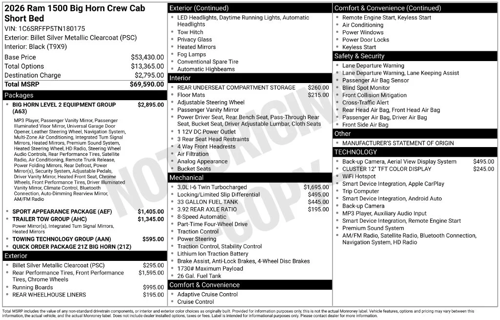 New 2026 Billet Silver Metallic Clear-Coat Exterior Paint RAM Big Horn/Lone Star image 37
