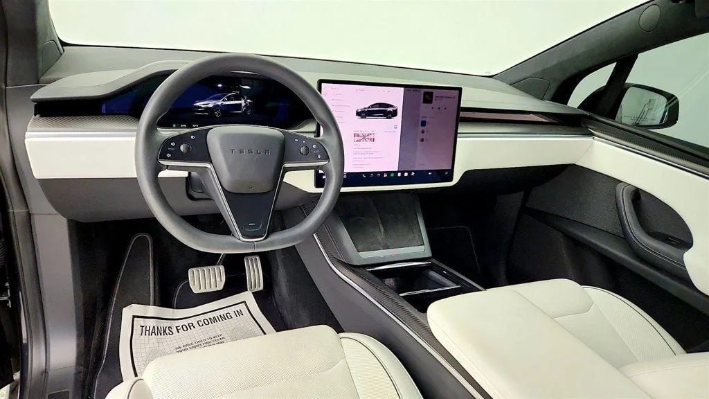 Used 2024 Stealth Grey Tesla Plaid AWD w/ White & Black Vegan Leather Interior image 13