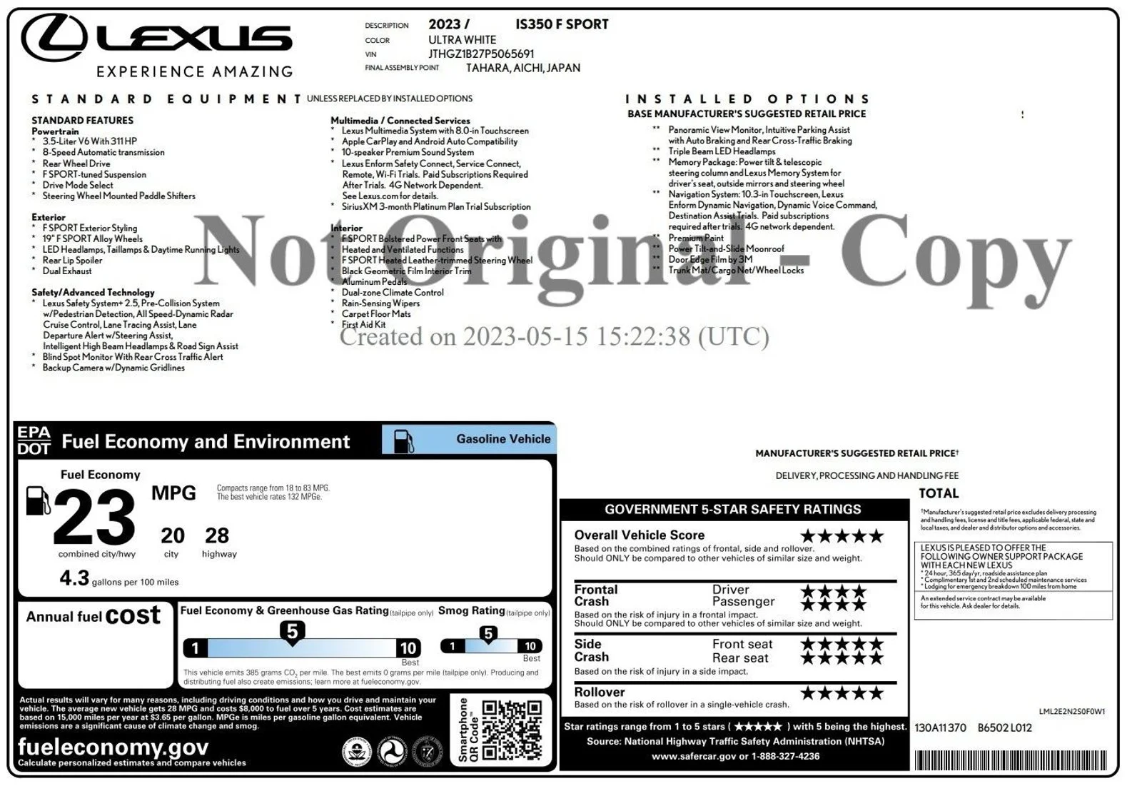 Certified Used 2023 Ultra White Lexus F SPORT image 3