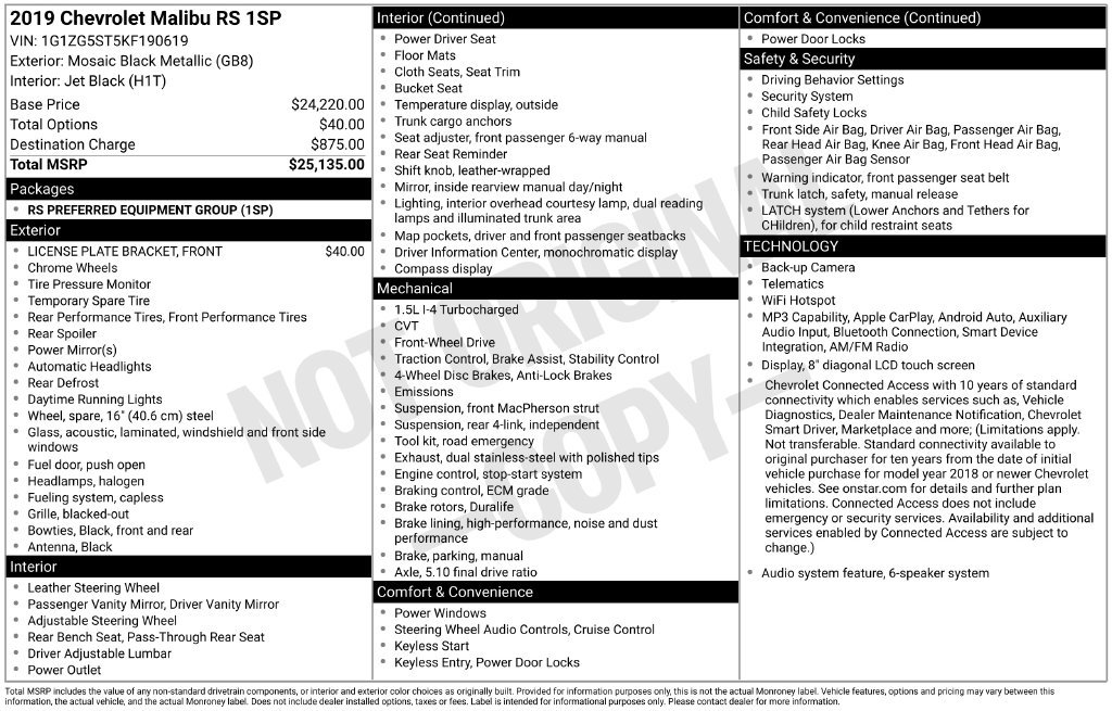 Used 2019 Black Metallic Chevrolet RS image 27