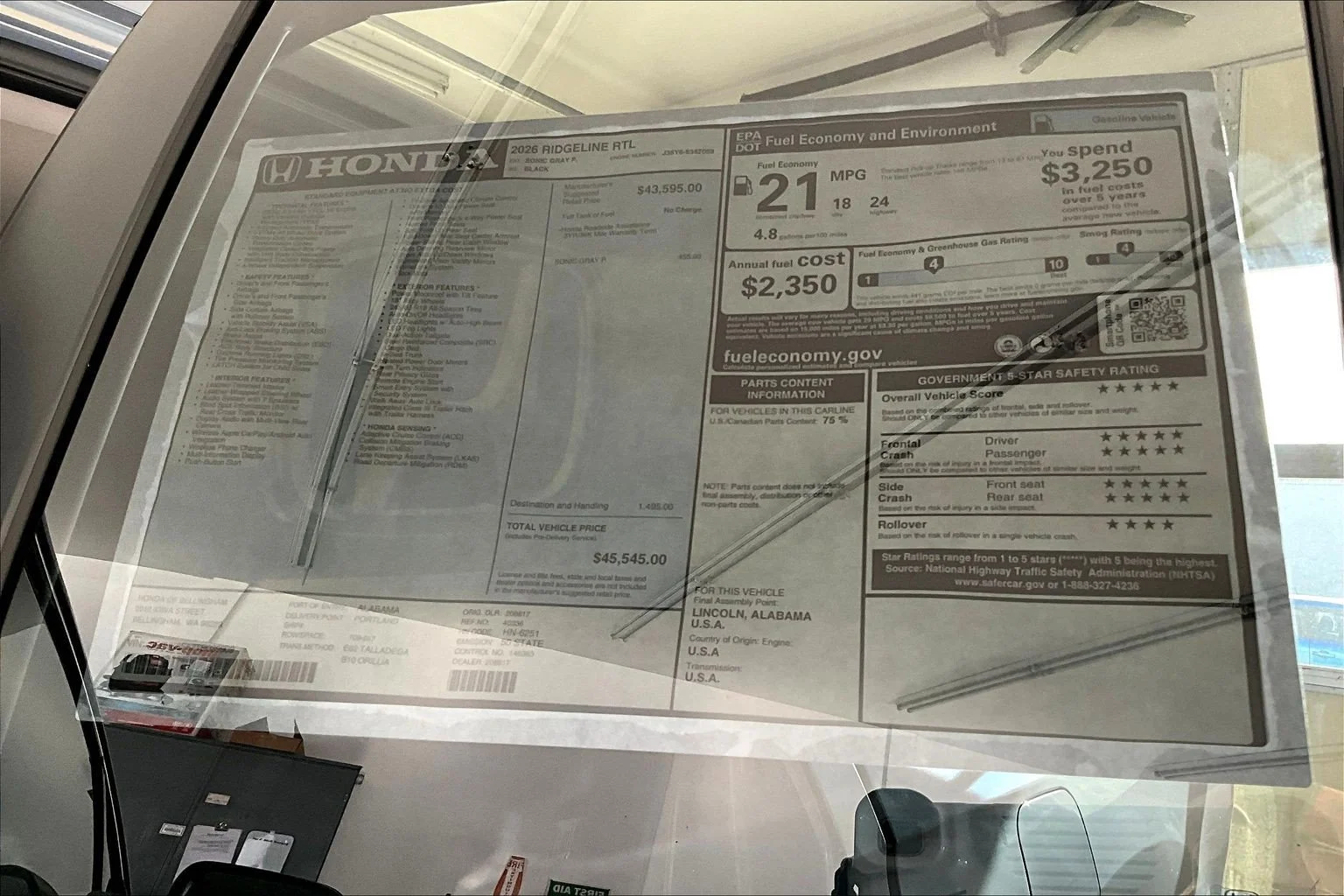 New 2026 Sonic Gray Pearl Honda RTL image 13