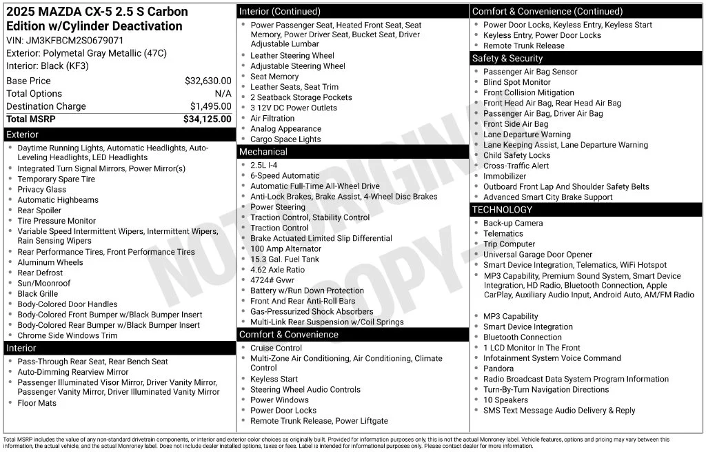 Used 2025 Gray Mazda 2.5 S Carbon Edition image 37