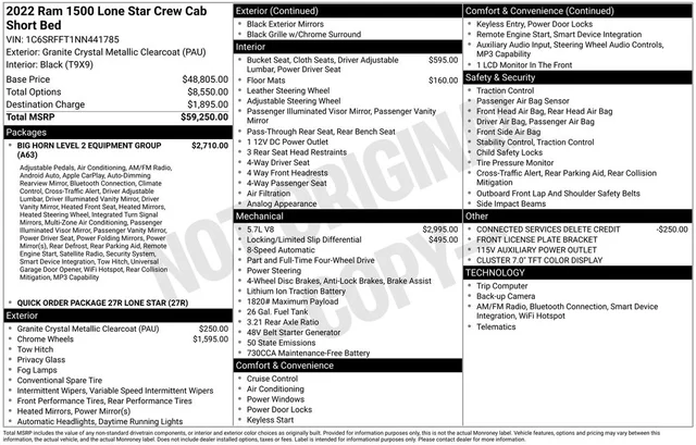 Pre-Owned 2022 Ram 1500 Big Horn/Lone Star 4WD 4 Door Crew Cab Short Bed Truck