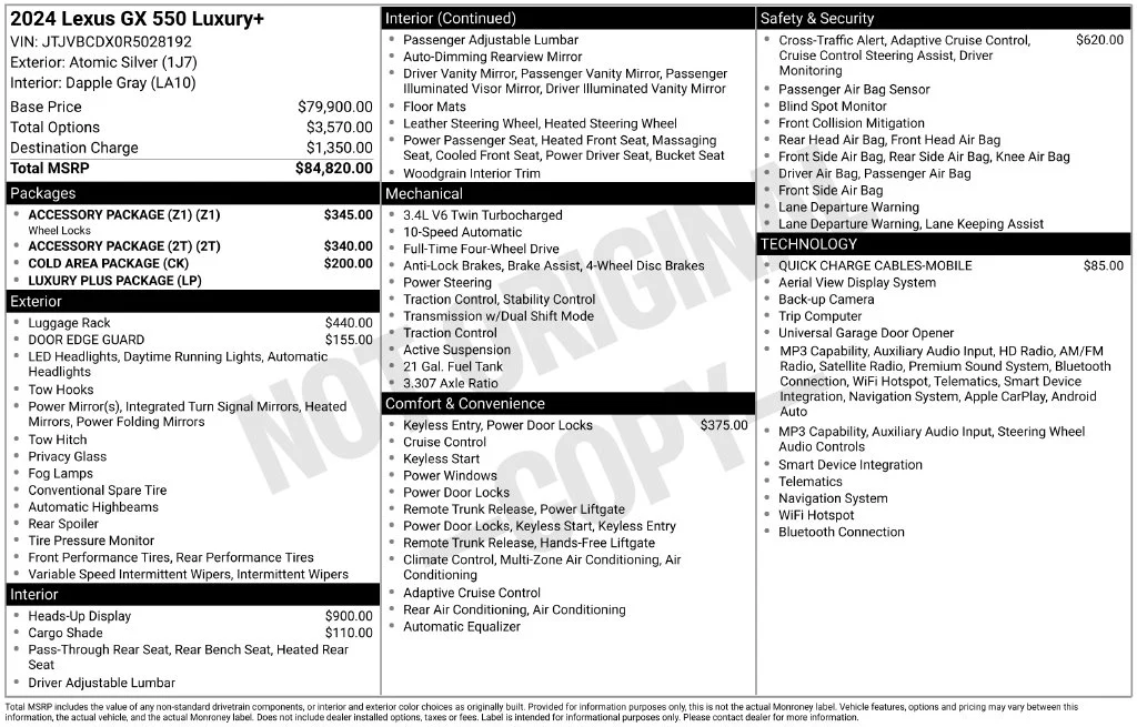 Used 2024 Atomic Silver/Black Lexus 550 Luxury+ image 2