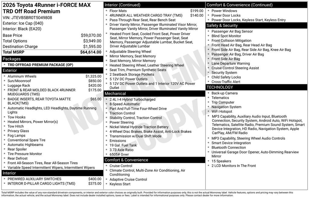 New 2026 Ice Cap Toyota 4Runner TRD Off-Road Premium image 7