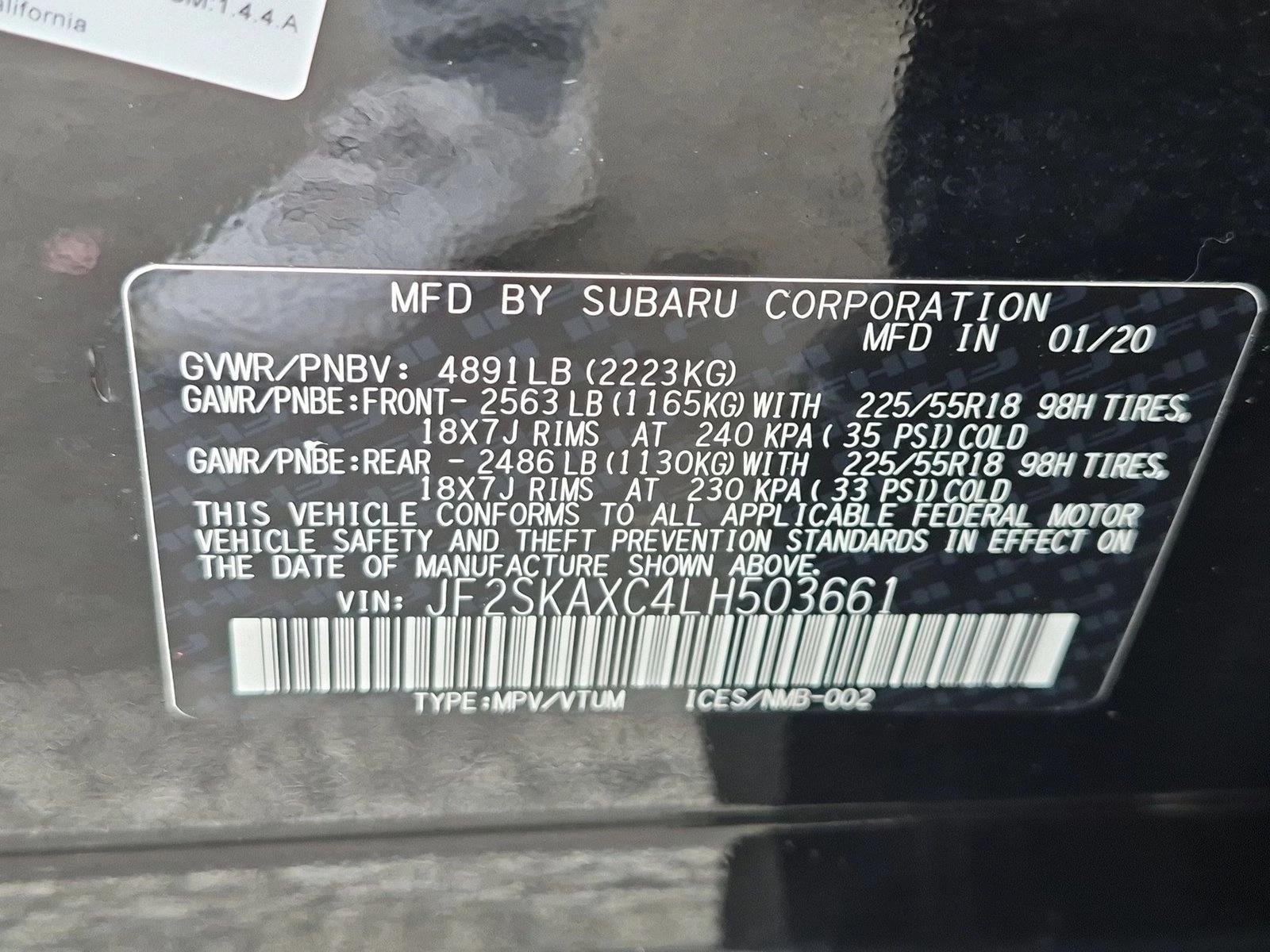 Used 2020 Crystal Black Silica Subaru Touring image 25