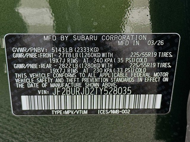 New 2026 DEEP EMERALD GREEN PEARL Subaru Touring XT image 31