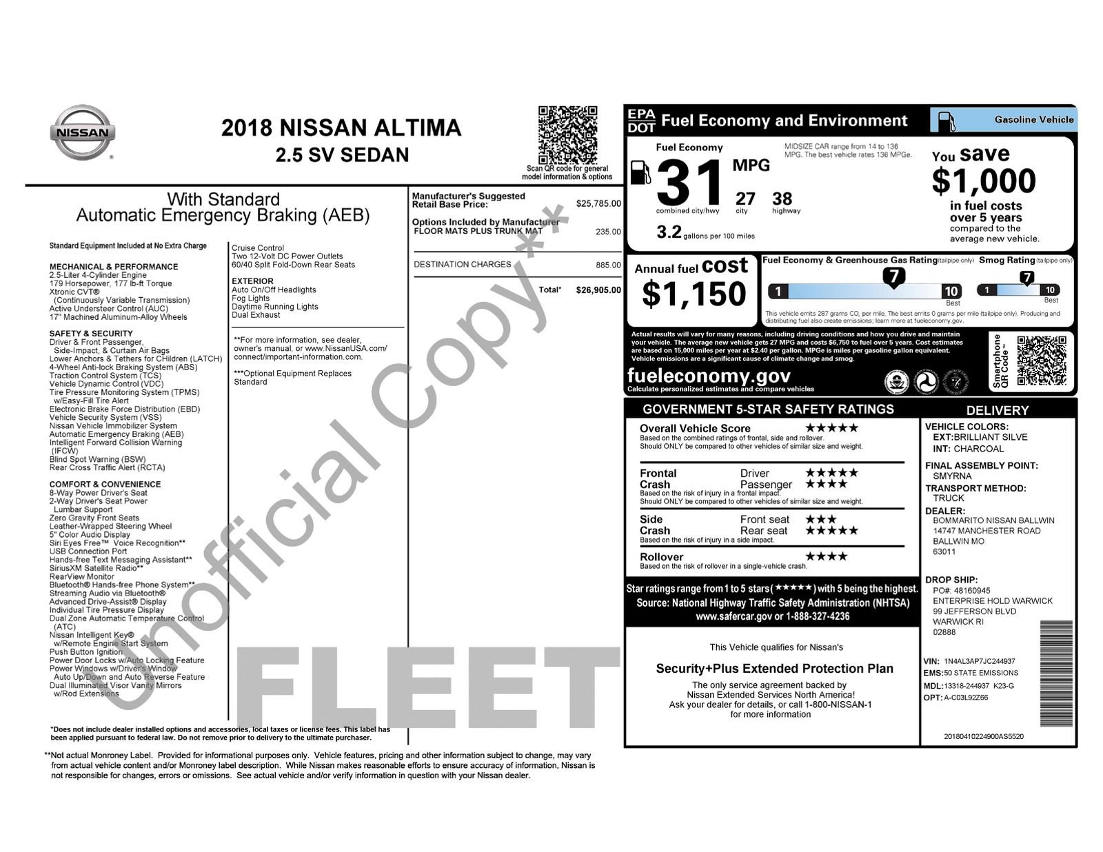 Used 2018 Nissan Altima SV with VIN 1N4AL3AP7JC244937 for sale in Brainerd, Minnesota