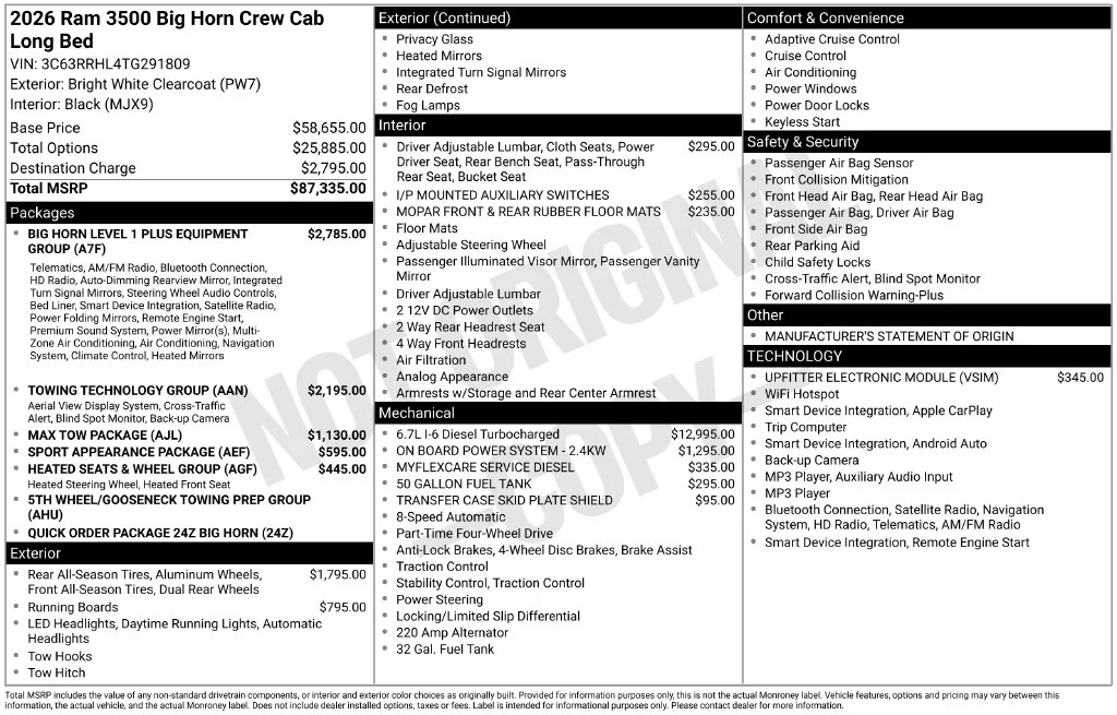 New 2026 Bright White Clear-Coat Exterior Paint RAM Big Horn image 44