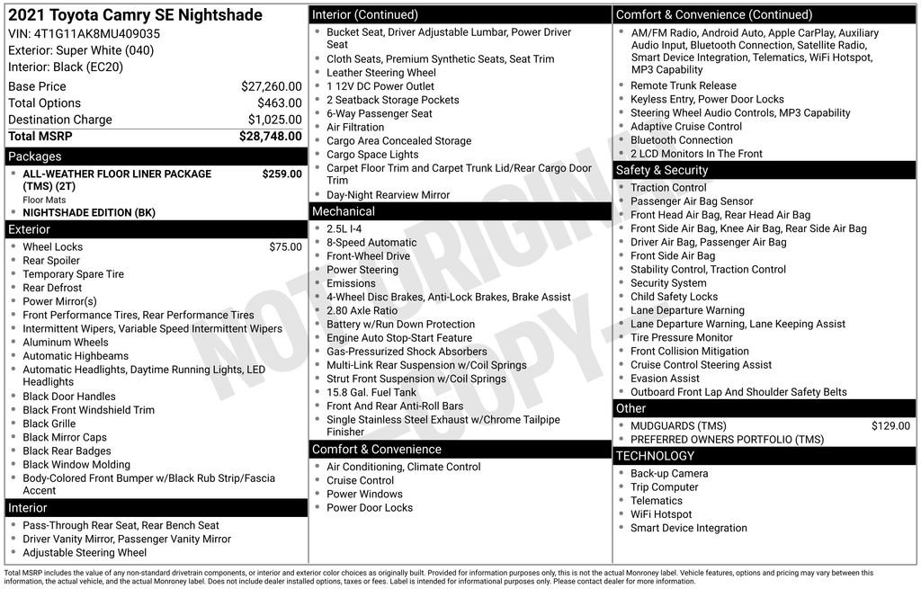 Used 2021 White Toyota SE Nightshade image 7