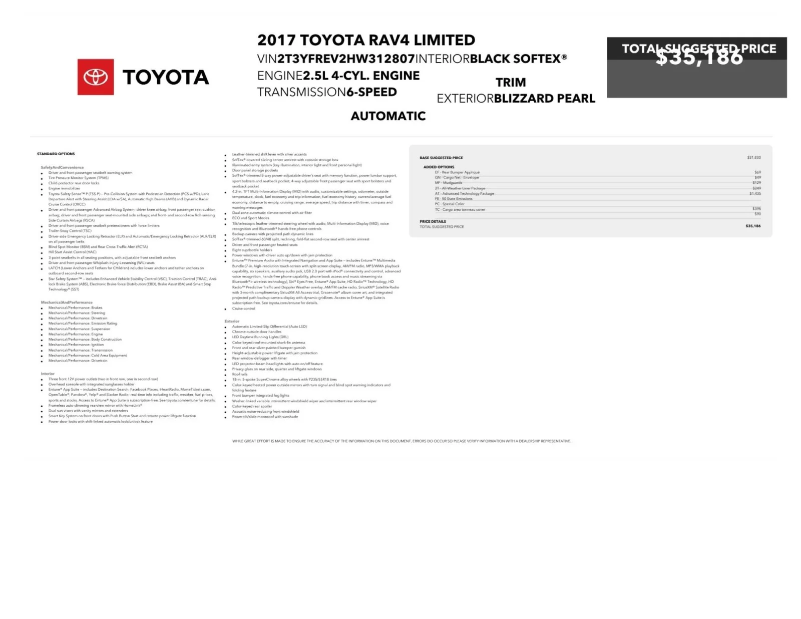 Used 2017 Blizzard Pearl Toyota Limited image 2