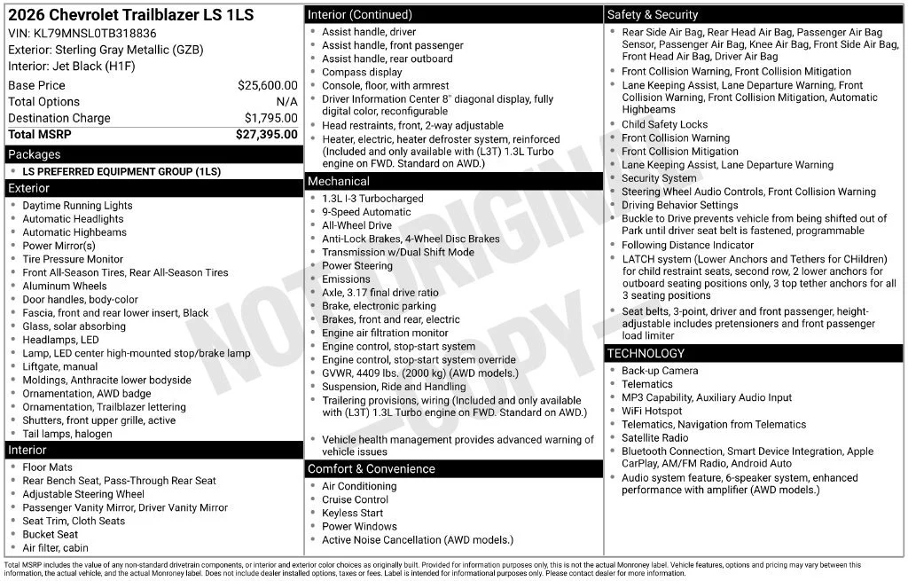 New 2026 Sterling Gray Metallic Chevrolet LS image 5