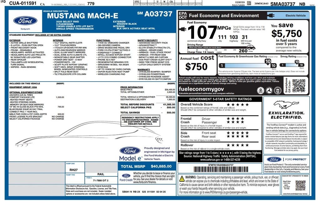 Used 2025 Ford Mustang Mach-E Select RWD with VIN 3FMTK1R40SMA03737 for sale in Phoenix, AZ