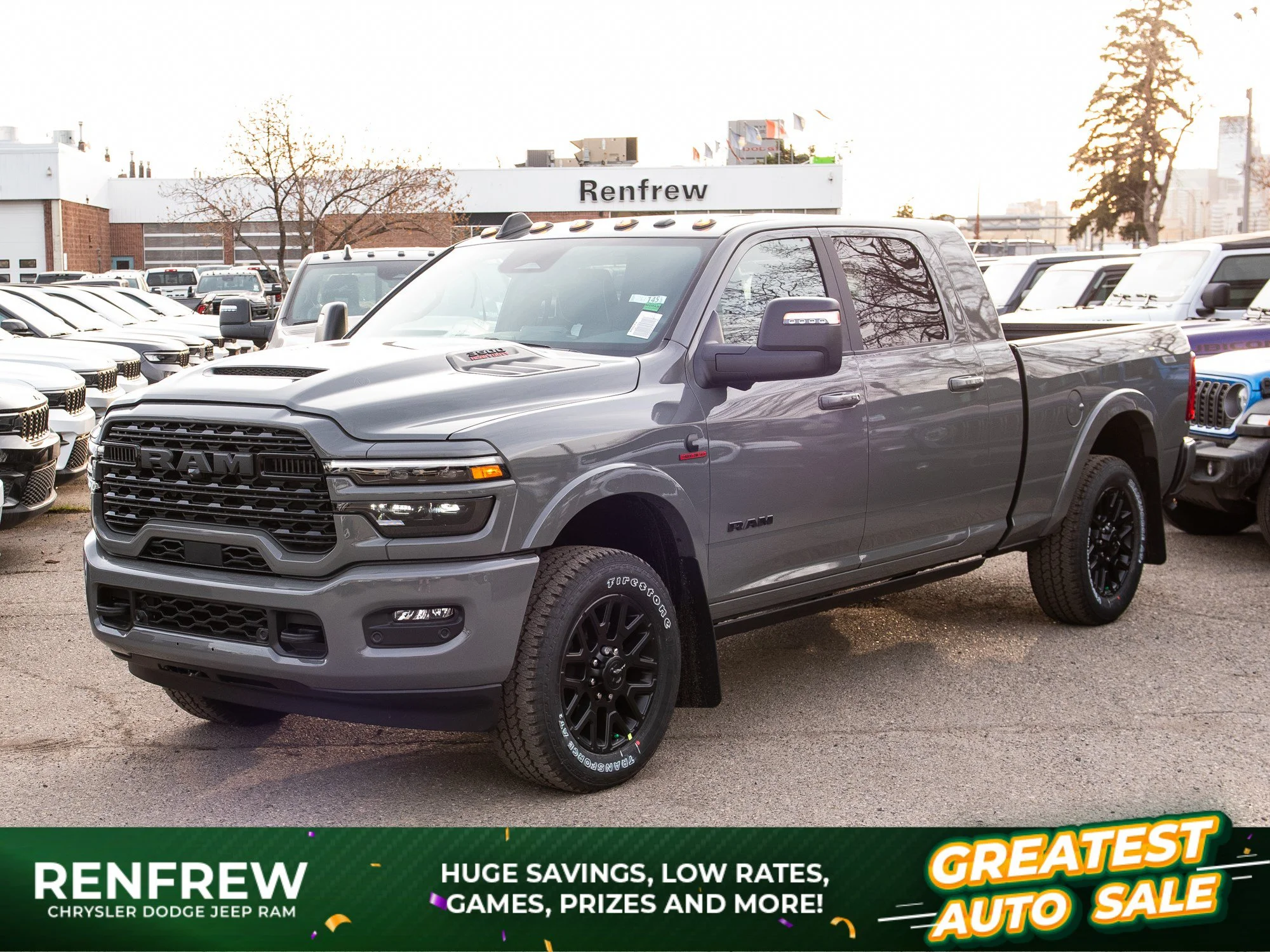New 2026 Grey RAM Limited Night* Mega Cab 4x4, Sunroof, Pwr Running Boards, Passenger Screen image 1