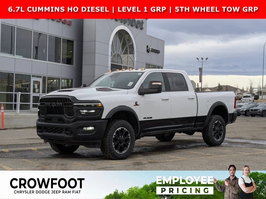 New 2026 White RAM Rebel - - 4x4 - 6.7L Cummins HO Diesel - Level 1 Grp - 5th Wheel Tow Grp & More! image 1