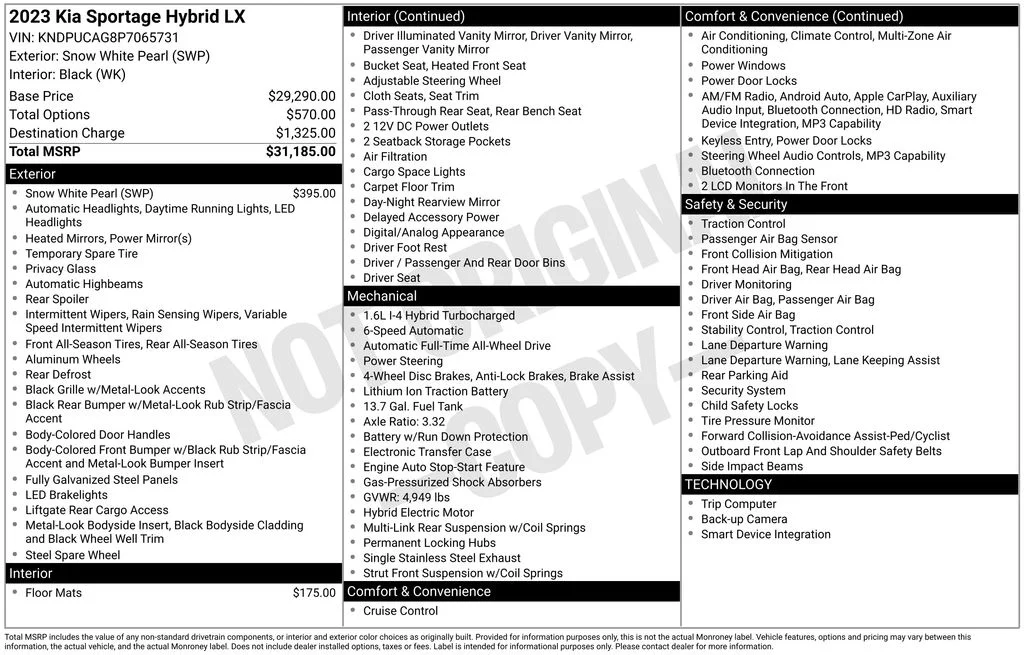 Used 2023 White Kia LX image 16
