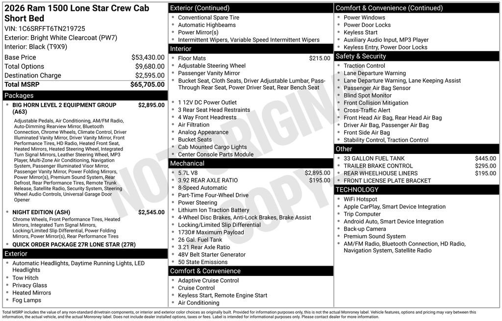 New 2026 Bright White Clear-Coat Exterior Paint RAM Big Horn/Lone Star image 21