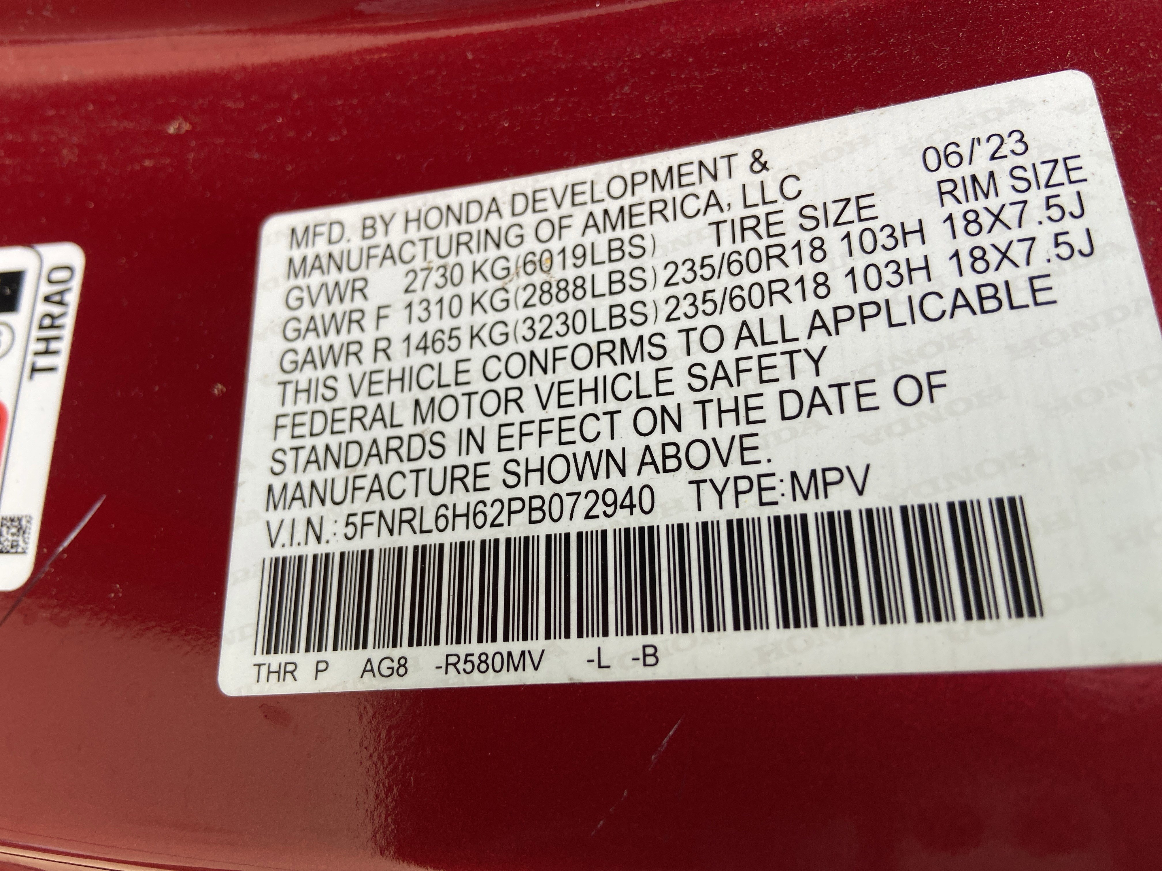 Used 2023 Radiant Red Metallic II Honda EX-L image 33