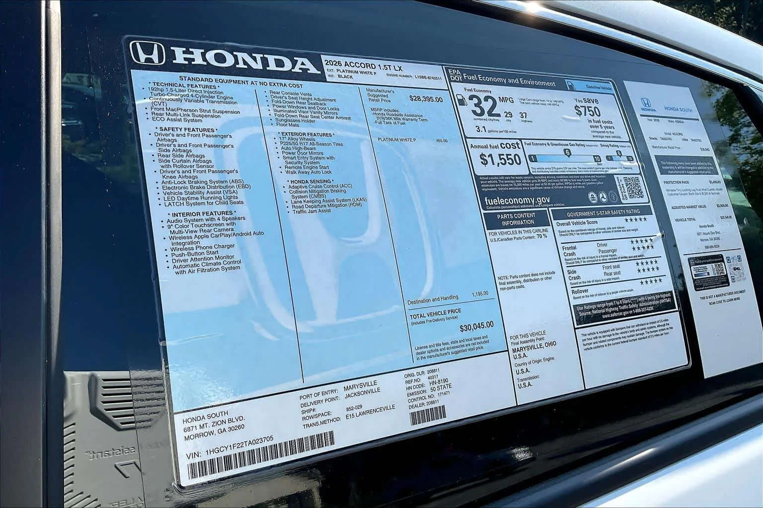 New 2026 Platinum White Pearl Honda LX image 20