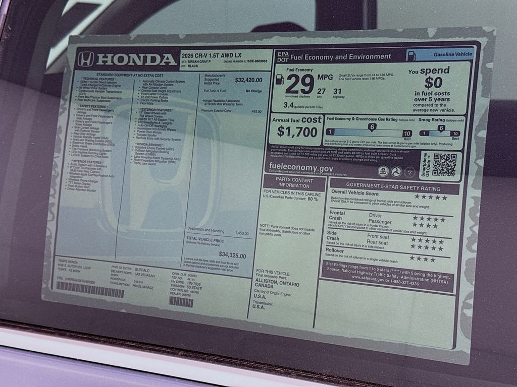 New 2026 Urban Gray Pearl Honda LX image 9
