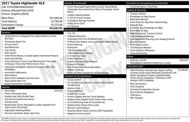 Used 2021 White Toyota XLE image 1
