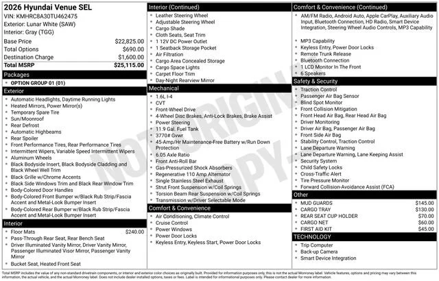New 2026 Lunar White Hyundai SEL image 32