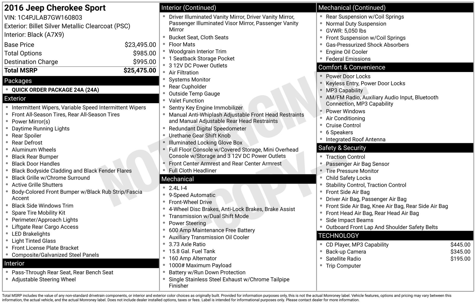 2016 Jeep Cherokee Sport