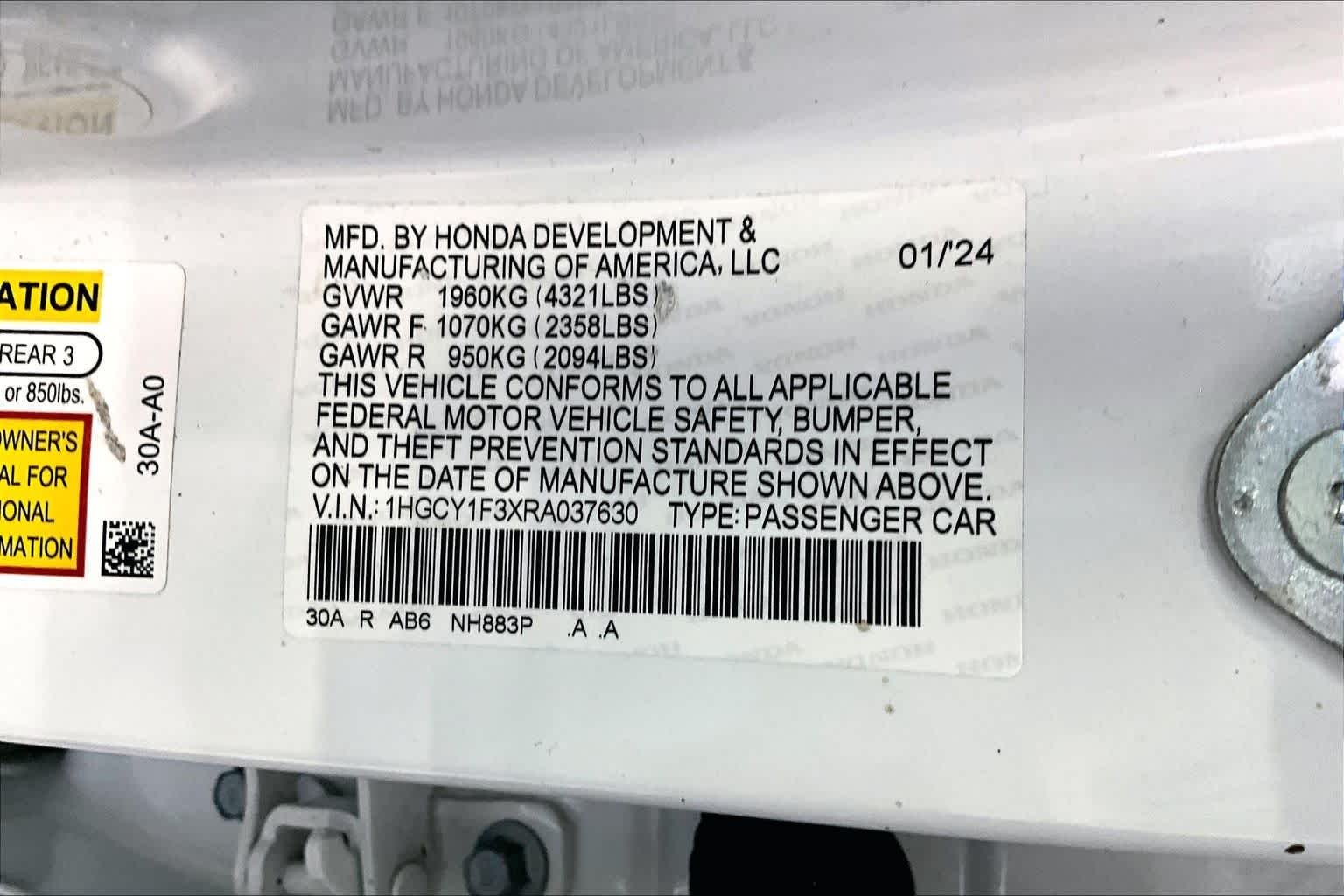 Used 2024 Platinum White Pearl Honda EX image 36