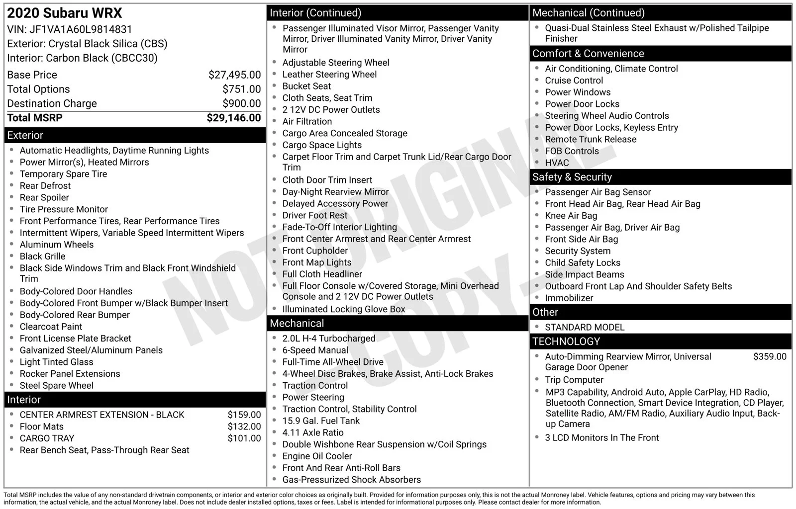 Used 2020 Black Subaru Base image 2