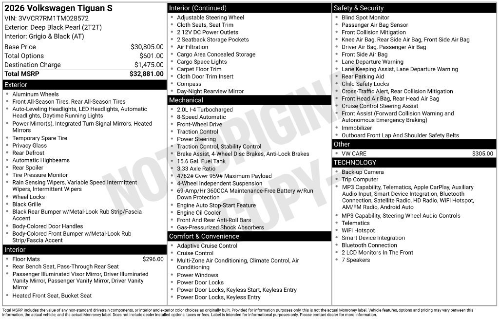 Certified Used 2026 Black Volkswagen S image 10