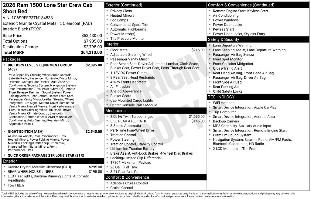 New 2026 Granite Crystal Metallic Clear-Coat Exterior Paint RAM Big Horn/Lone Star image 22