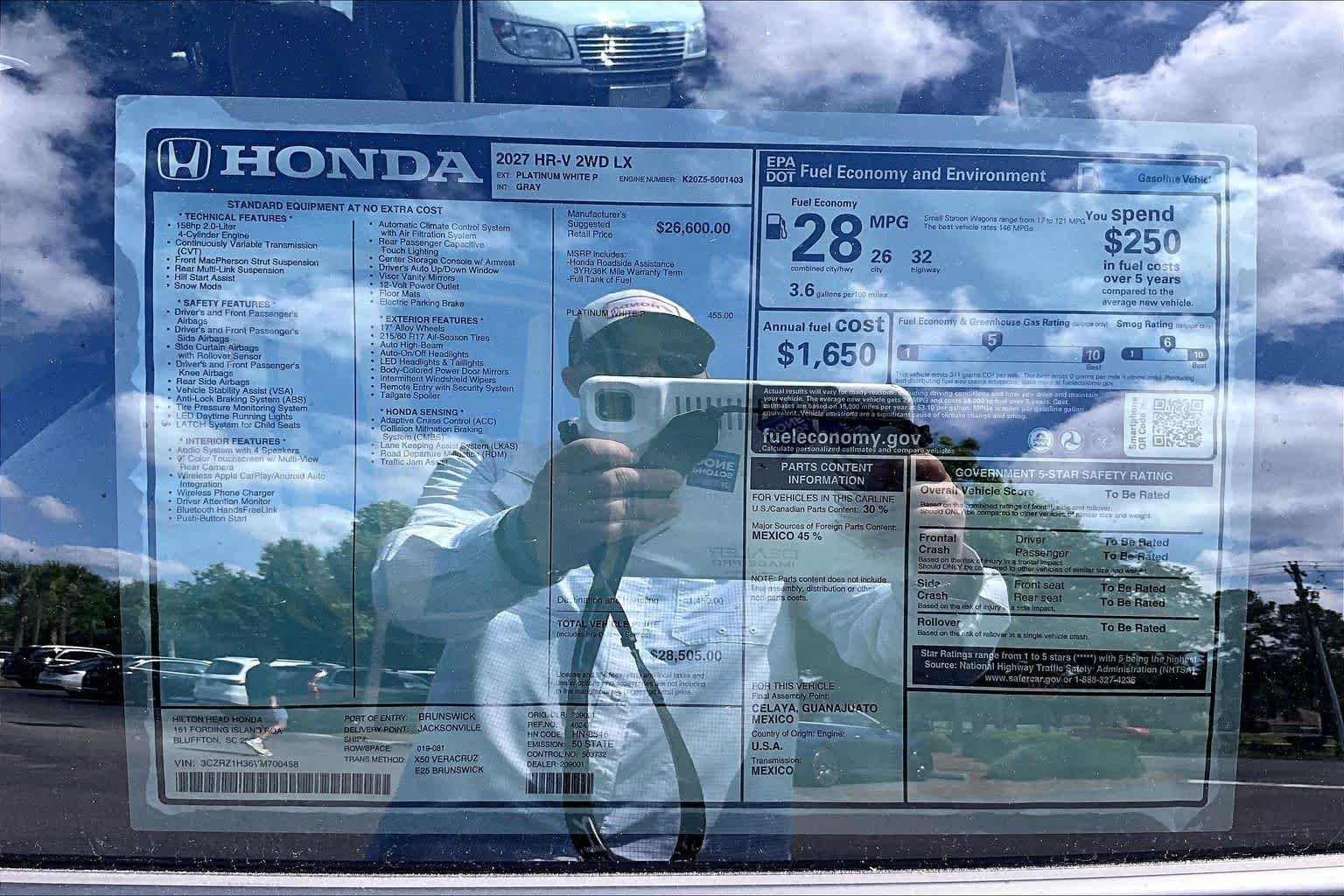 New 2027 Platinum White Pearl Honda LX 2WD image 16