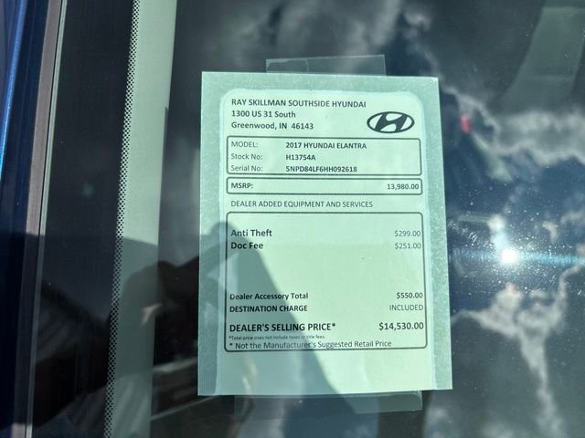 Used 2017 Hyundai Elantra SE with VIN 5NPD84LF6HH092618 for sale in Greenwood, IN