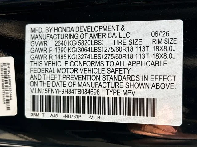 Certified Used 2026 Crystal Black Pearl Honda TrailSport Elite Blackout image 19