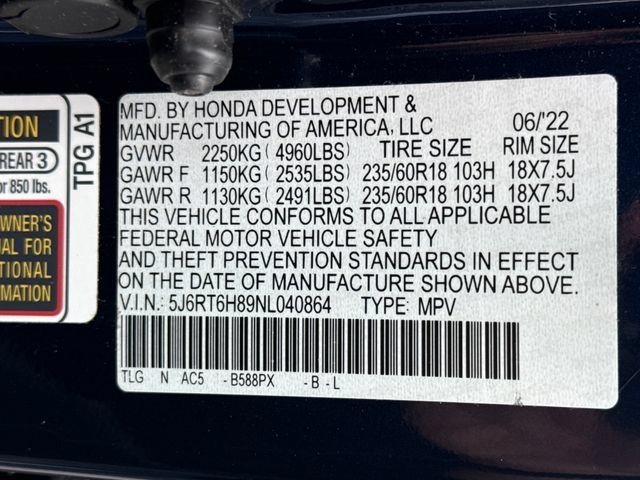 Used 2022 Obsidian Blue Pearl Honda EX-L image 19