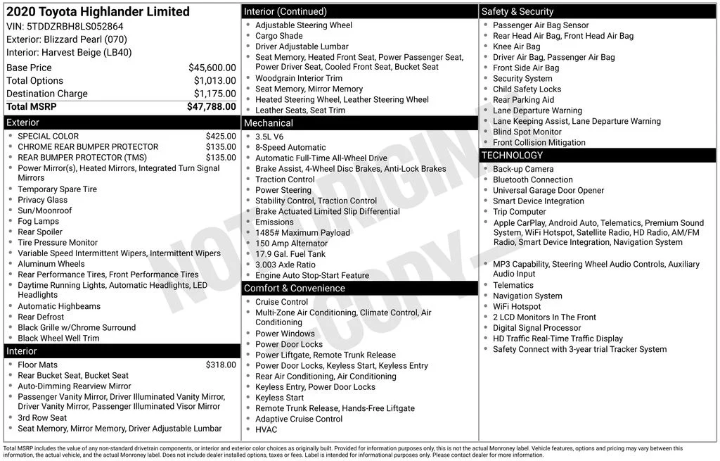 Used 2020 White Toyota Limited image 1