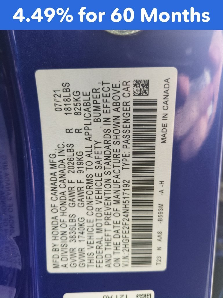 Certified Used 2022 Aegean Blue Metallic Honda LX image 34