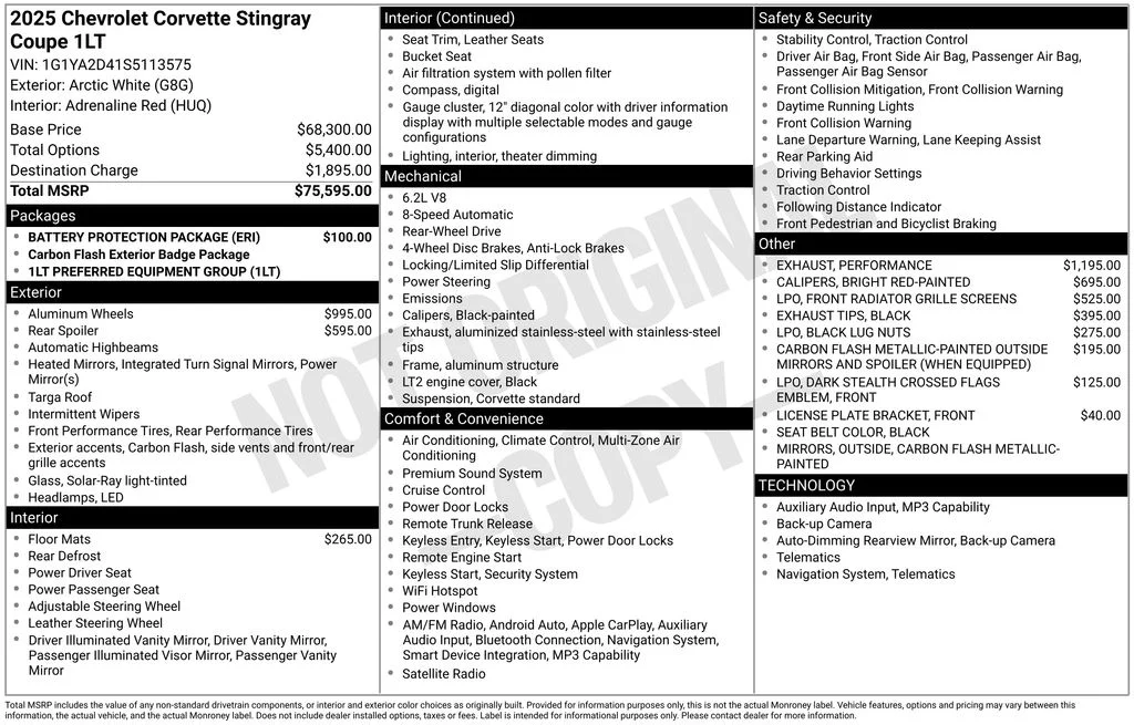 Used 2025 White Chevrolet Stingray image 8