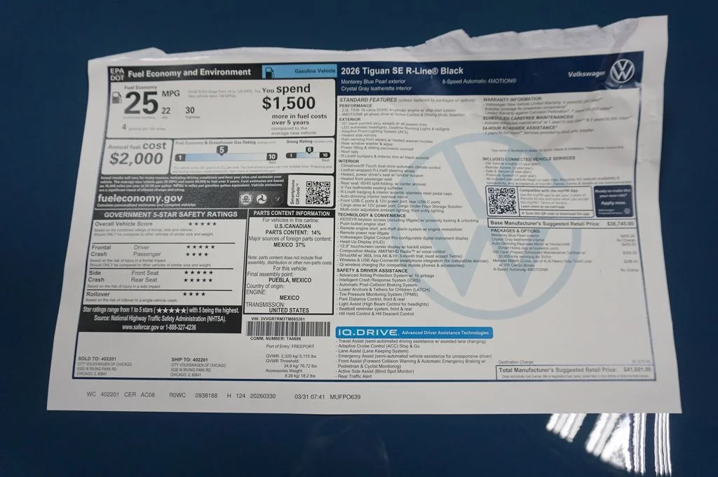 New 2026 Monterey Blue Pearl Volkswagen 2.0T SE R-Line Black image 33
