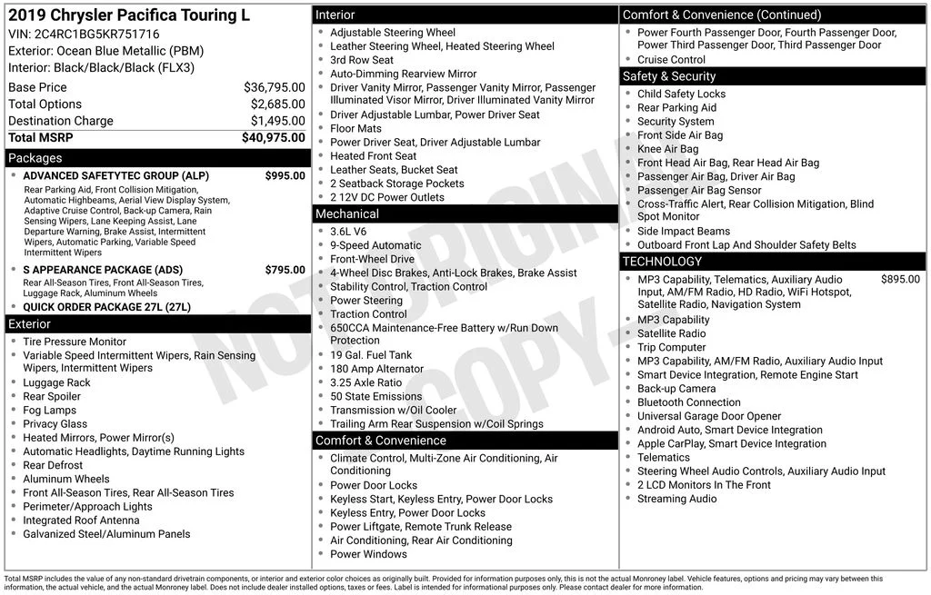 Used 2019 Blue Chrysler Touring L image 6