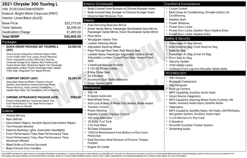 Used 2021 White Chrysler Touring image 6
