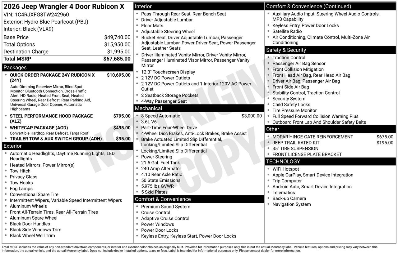 New 2026 Hydro Blue Pearl-Coat Exterior Paint Jeep Rubicon X image 27