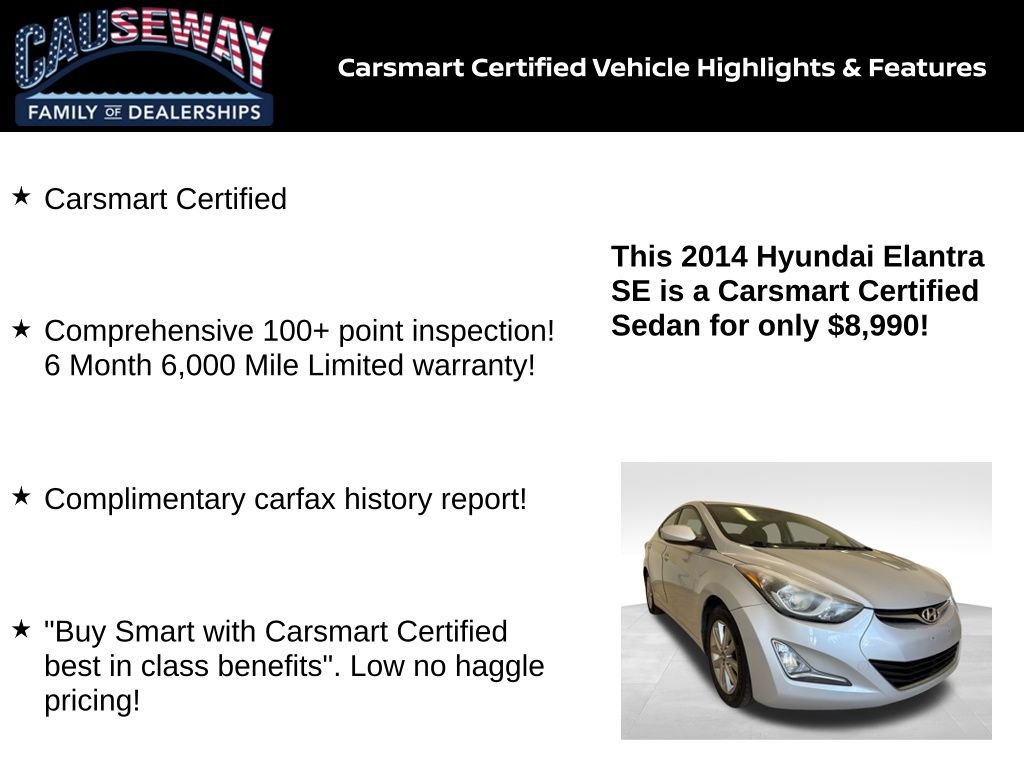 Certified 2014 Hyundai Elantra SE with VIN KMHDH4AE7EU103052 for sale in Stafford Township, NJ