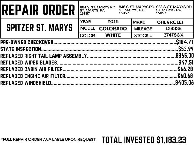 Used 2016 Chevrolet Colorado Z71 with VIN 1GCGTDE33G1105538 for sale in Saint Marys, PA