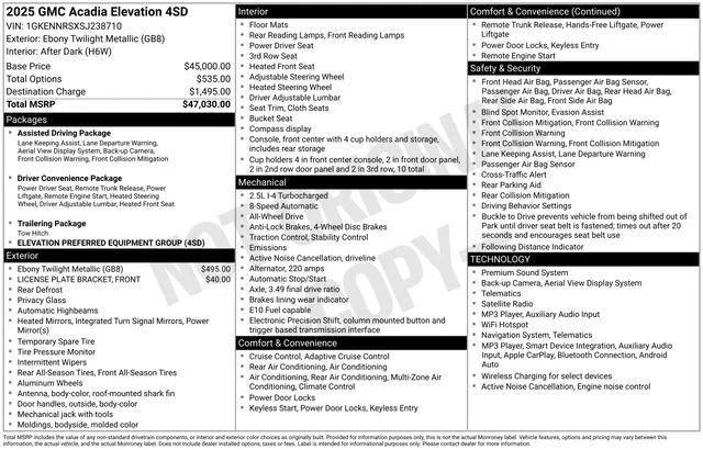 Used 2025 Ebony Twilight Metallic GMC Elevation image 1