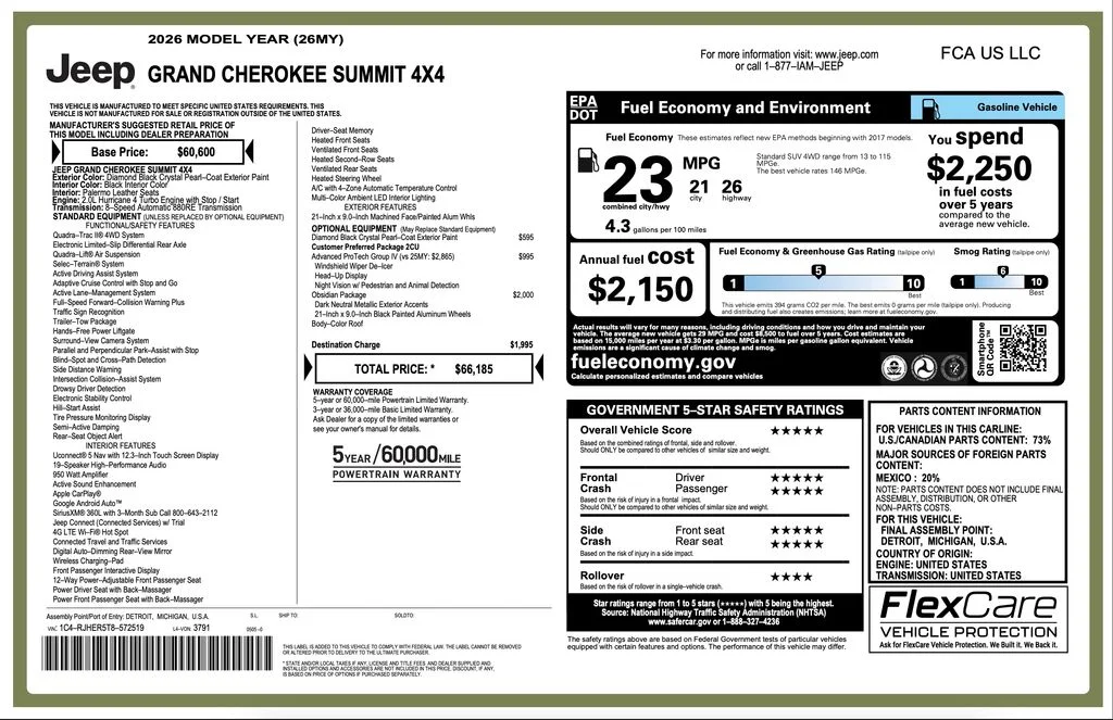 New 2026 Diamond Black Crystal Pearl-Coat Exterior Paint Jeep Summit image 2